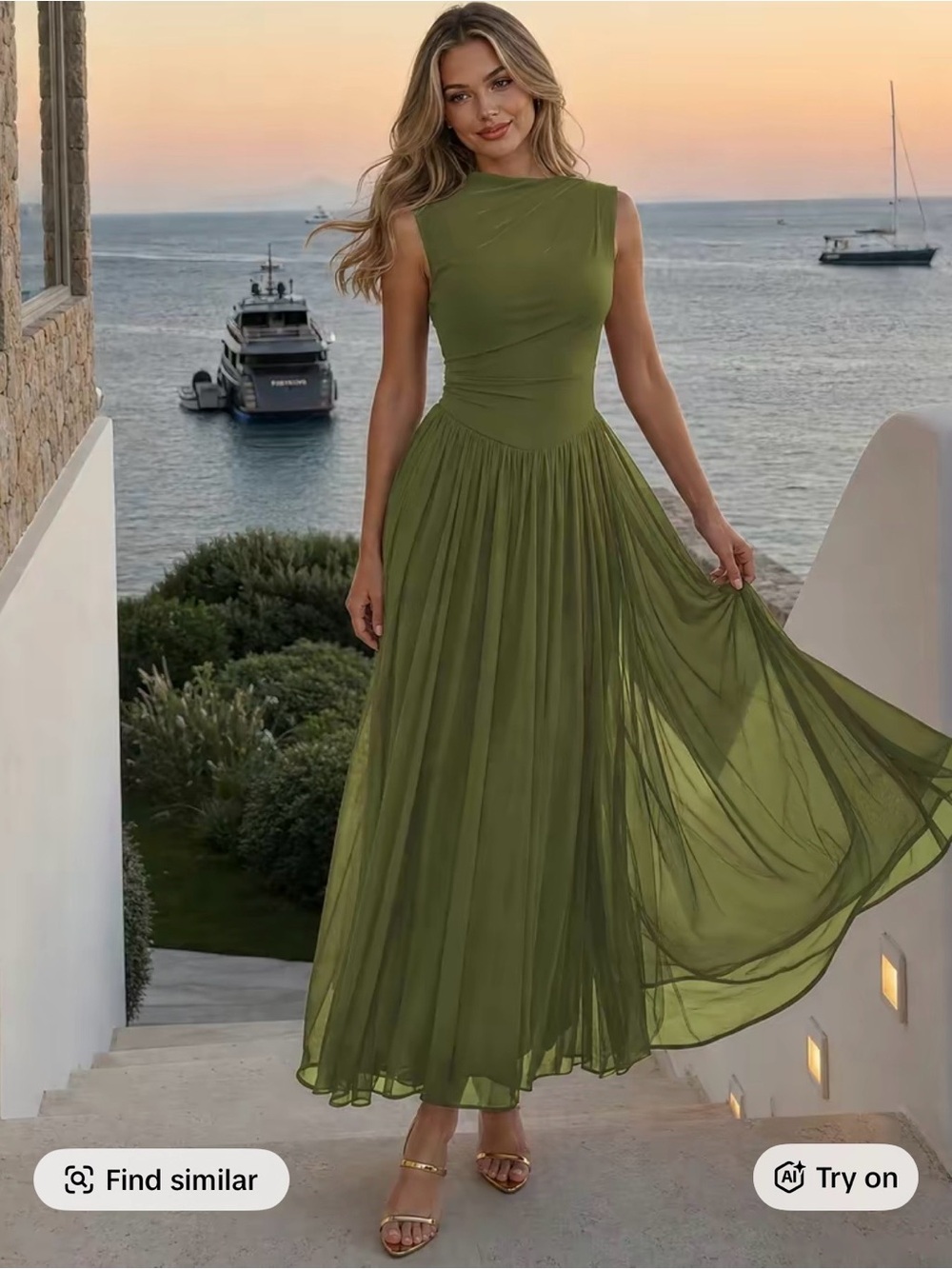 Sleeveless Olive Green Maxi Dress - Elegant Evening Gown